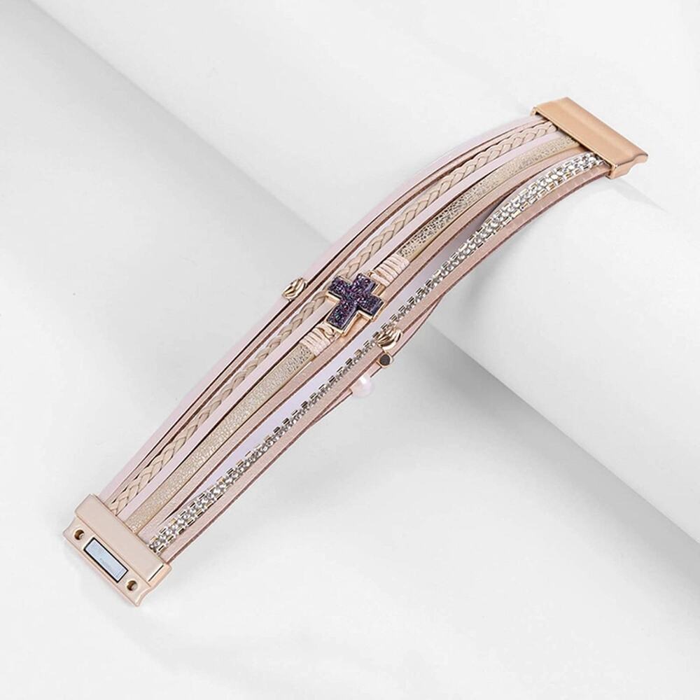Cross Boho Multilayer Leather Wrap Cuff Bangle Bracelet - Picture 4 of 6